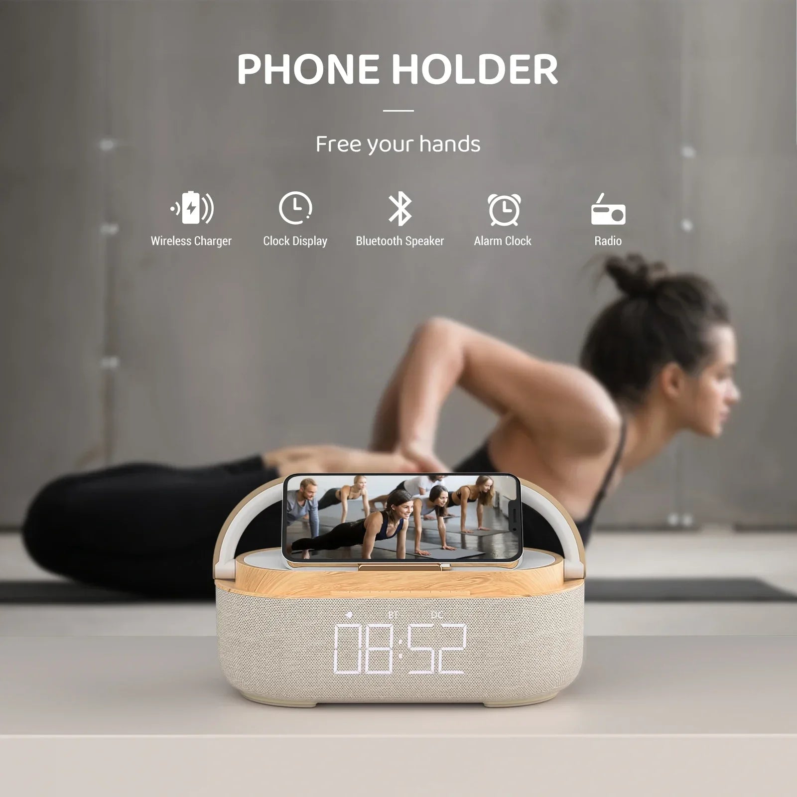 NNEOBA Bluetooth Speaker with Wireless Charging & Alarm Clock-3
